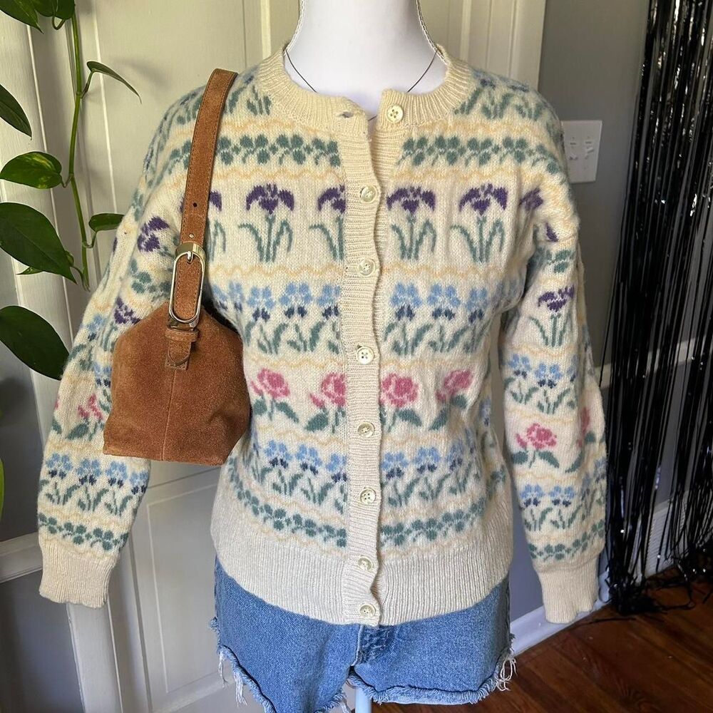 Vintage L.L. Bean cream fair isle wool cardigan
